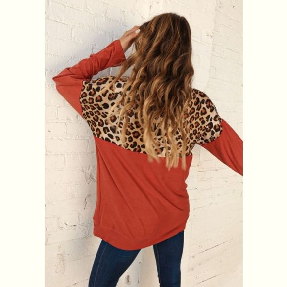 Rust Animal Print Color Block Zip Top - Picture 3 of 3